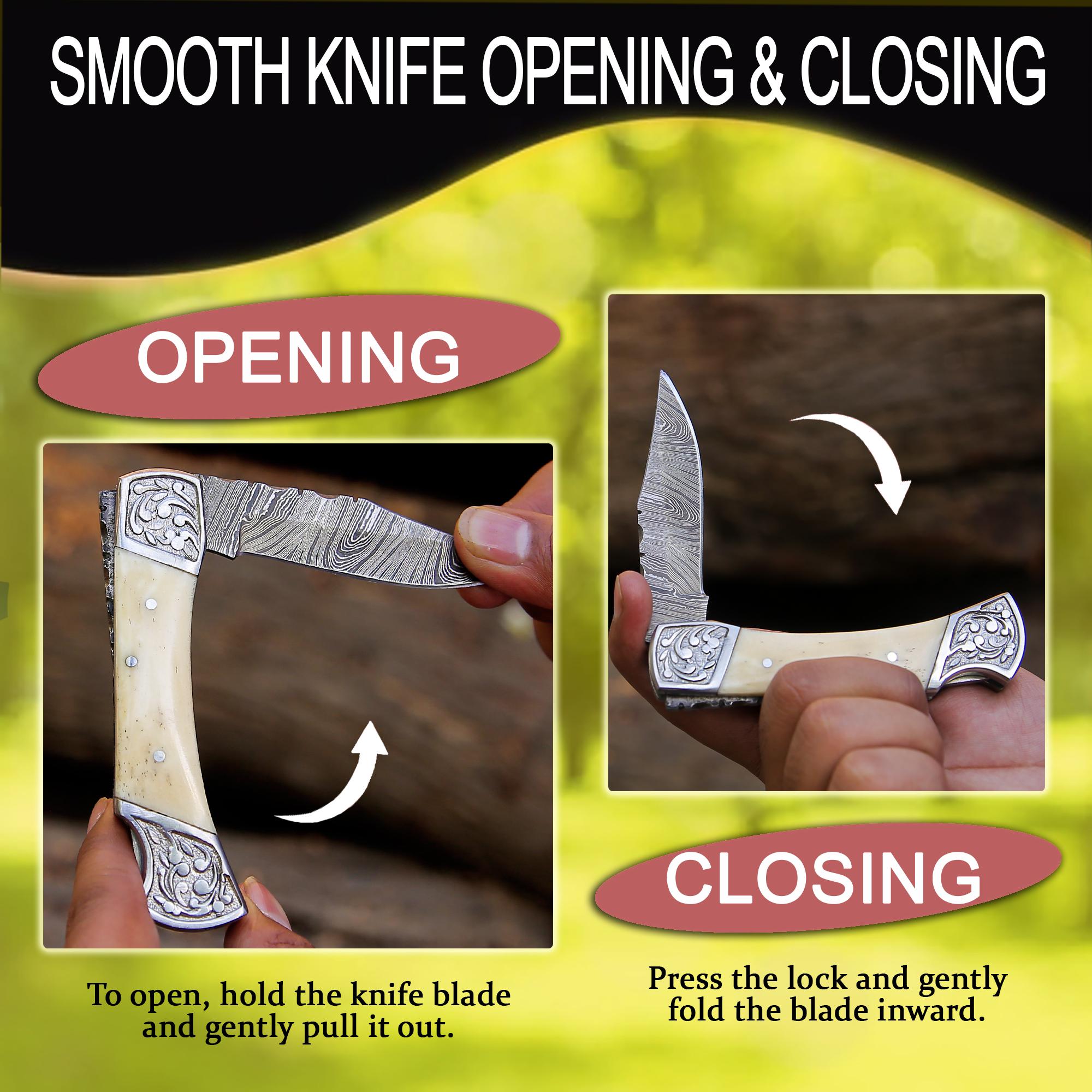 Handmade Damascus Pocket Knife White Handle Birthday Gift Folding Knife Groomsmen Anniversary Gift Personalized Gift for Boy friend Love