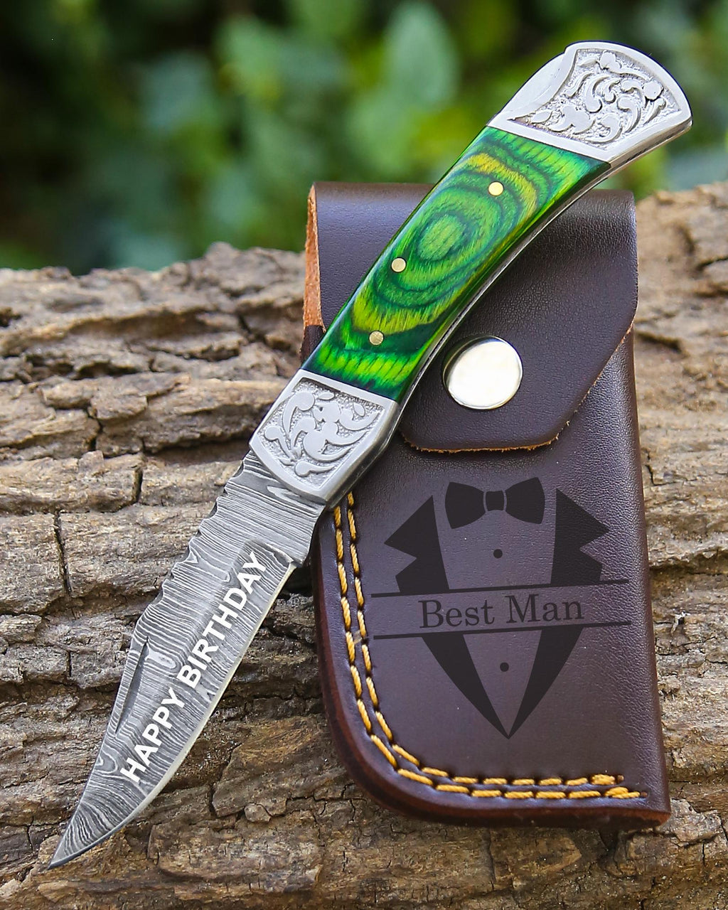 Handmade Damascus Pocket Knife White Handle Birthday Gift Folding Knife Groomsmen Anniversary Gift Personalized Gift for Boy friend Love