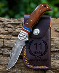 Personalized Damascus Pocket Knife Rose Wood Handle Birthday Gift Folding Knife Groomsman Gift 12 Anniversary Gift Wedding Father day Gift