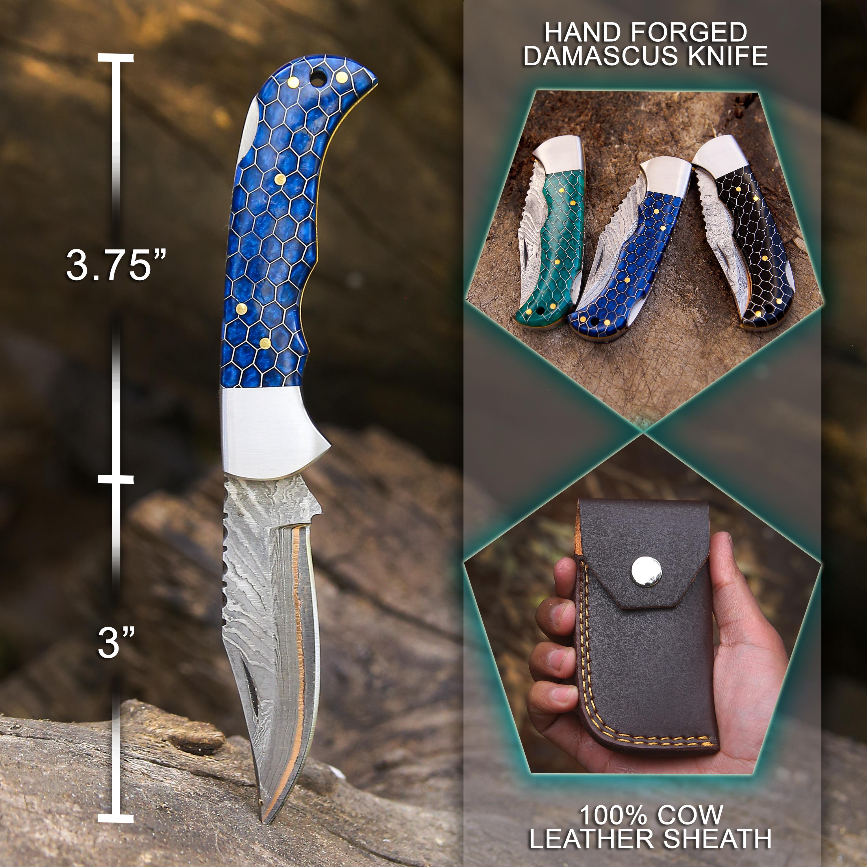 Personalized Copper Damascus Pocket Knife Gift for Dad Damascus Knife 9th Anniversary Gift for him Graduation Gift Wedding Groomsmen Gift