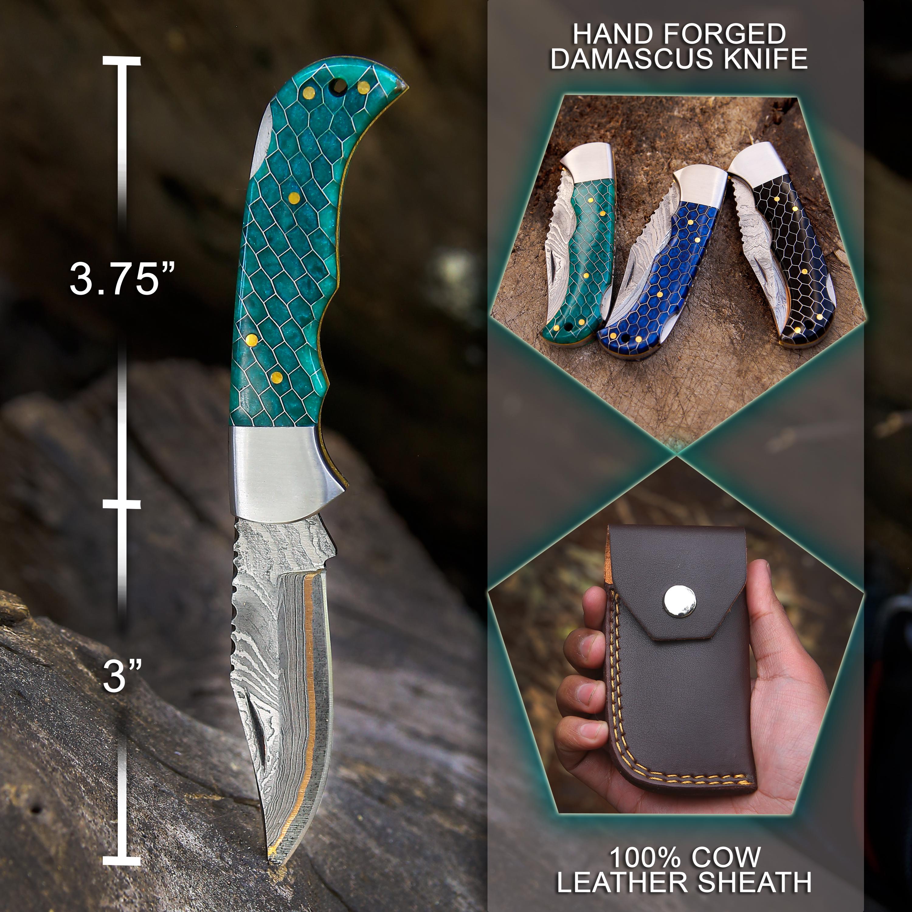 Personalized Copper Damascus Pocket Knife Gift for Dad Damascus Knife 9th Anniversary Gift for him Graduation Gift Wedding Groomsmen Gift