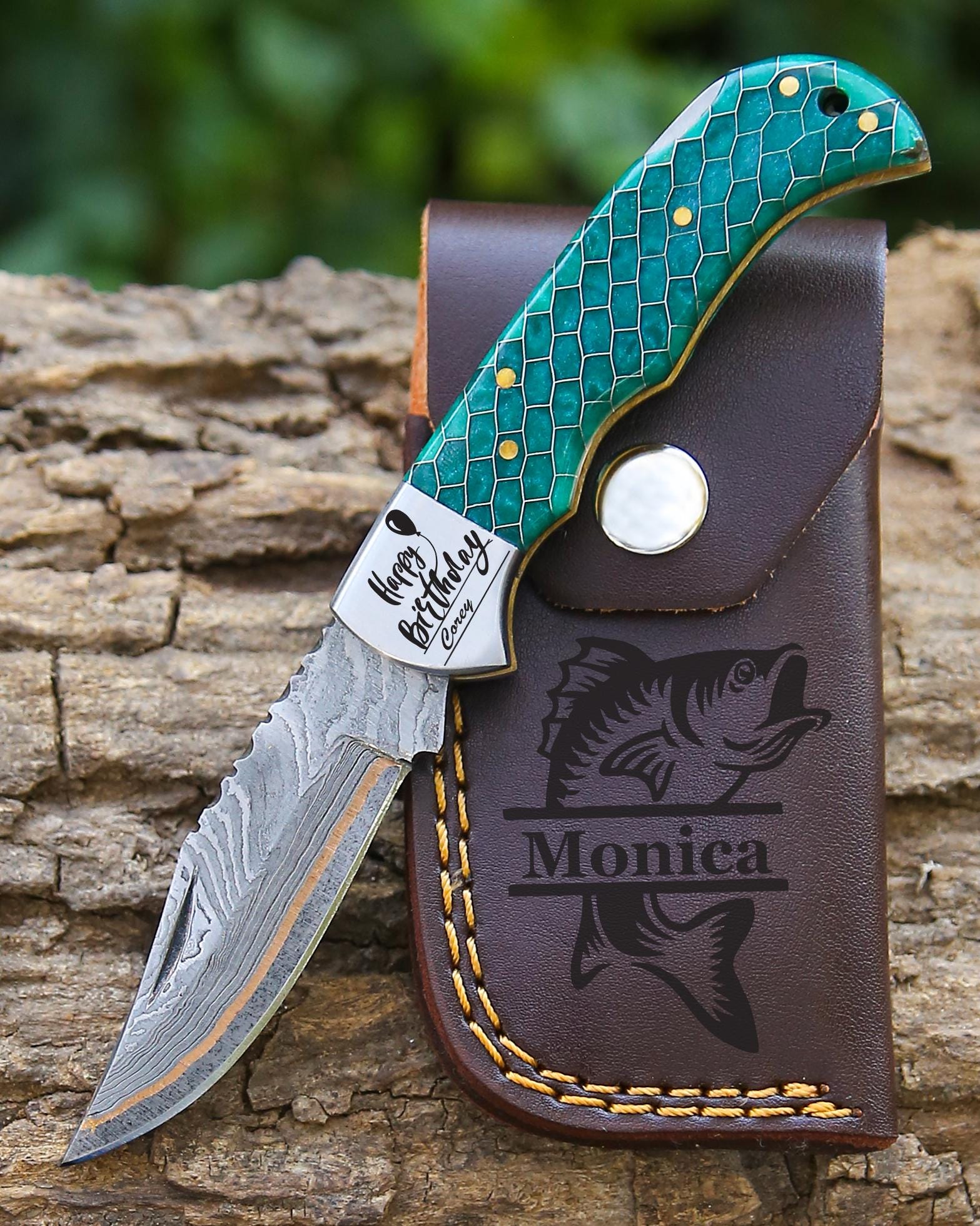 Personalized Copper Damascus Pocket Knife Gift for Dad Damascus Knife 9th Anniversary Gift for him Graduation Gift Wedding Groomsmen Gift