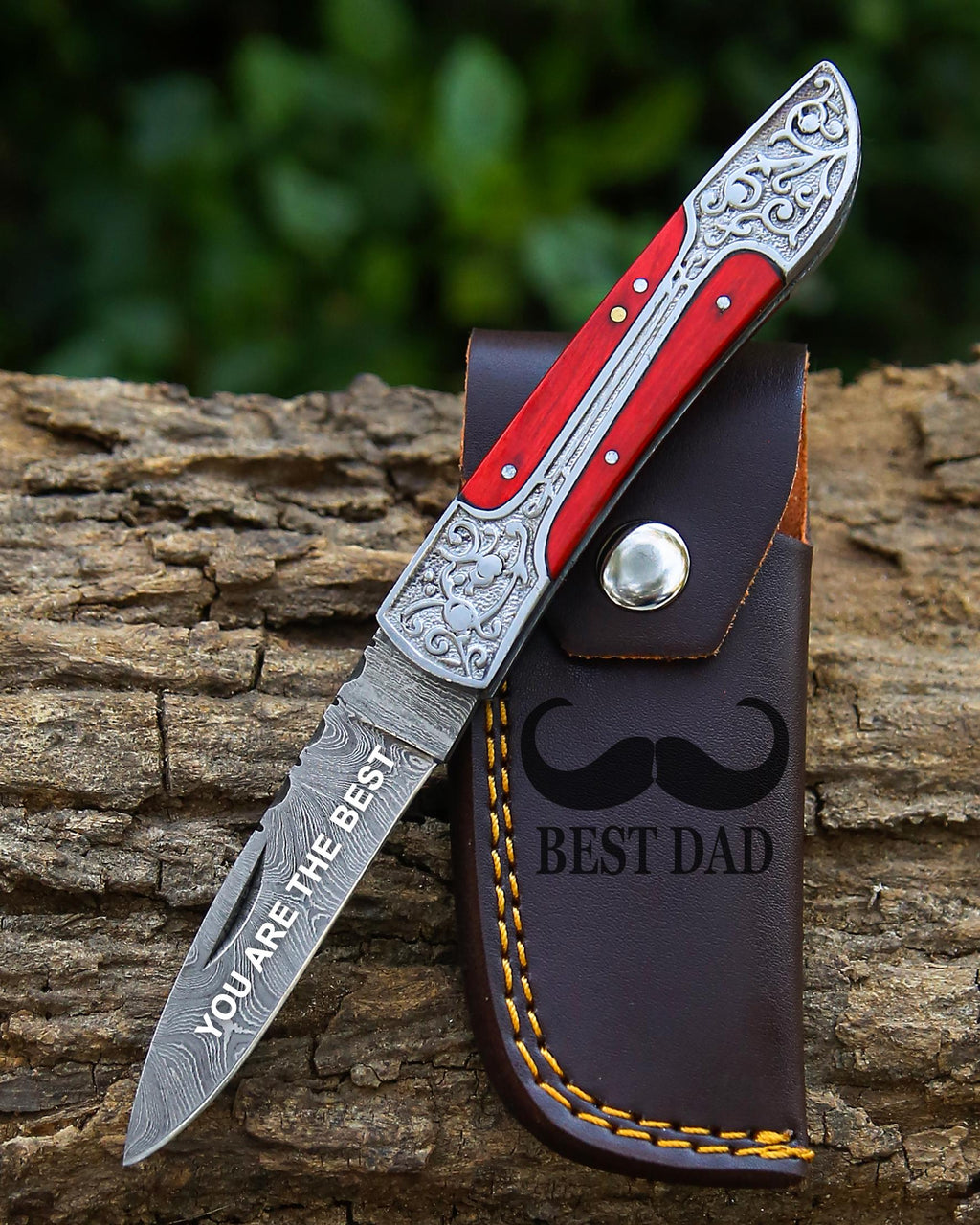 Handmade Damascus pocket knife Olive wood handle birthday gift  folding knife Groomsmen anniversary wedding gift for dad friendship gift