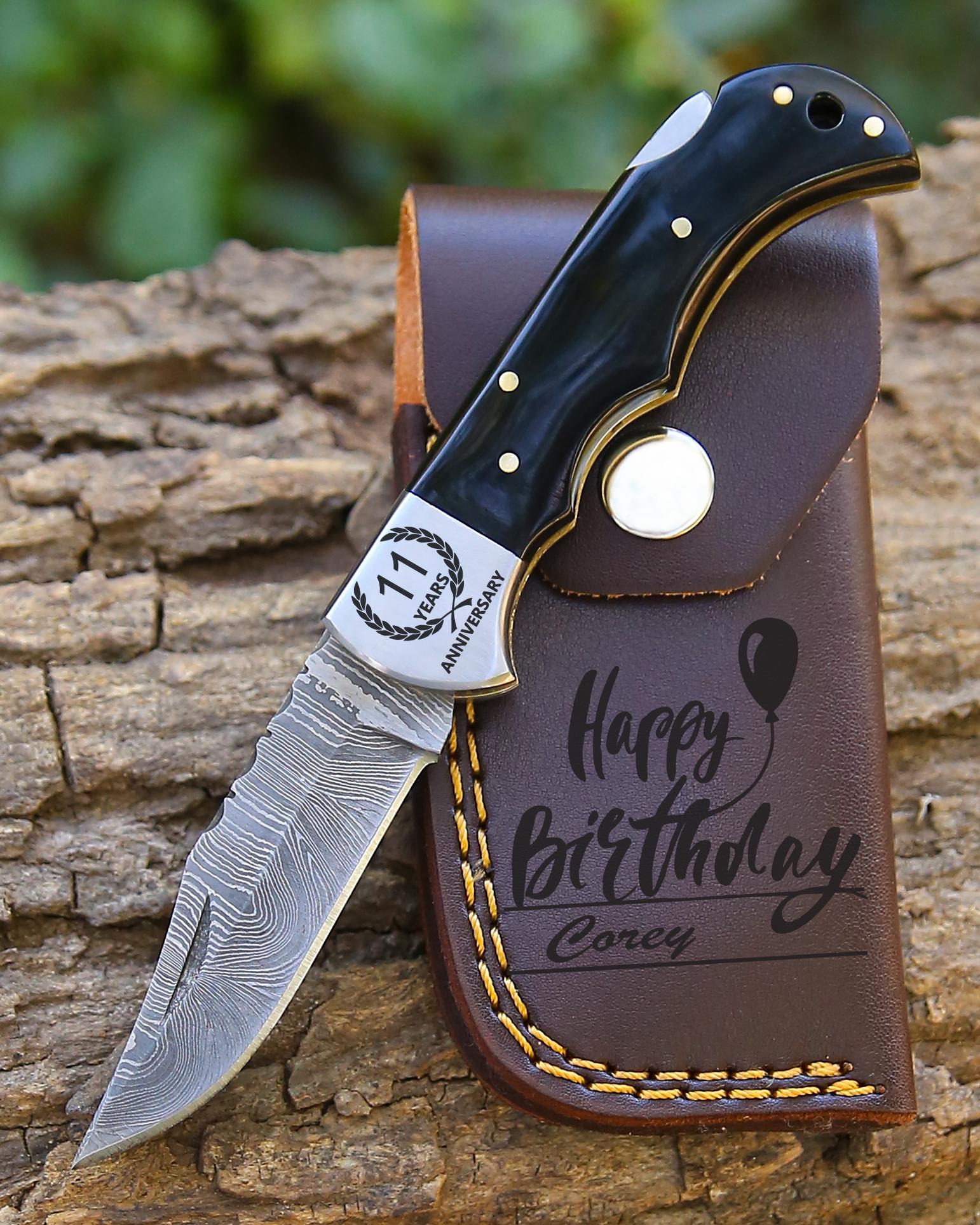 Handmade Damascus Pocket Knife White color Handle Birthday Gift Folding Knife Groomsmen Gift Anniversary Wedding Gift Fathers day Gift Love