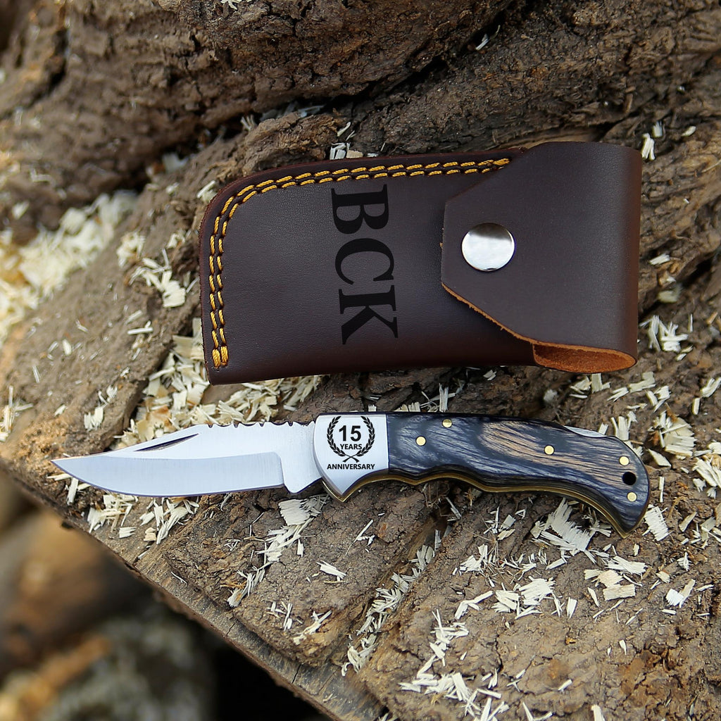 Stainless Steel Pocket Knife Gray Wood Handle Birthday Gift Folding Knife Groomsmen Gift 3rd Anniversary Wedding Gift Fathers day Gift Love