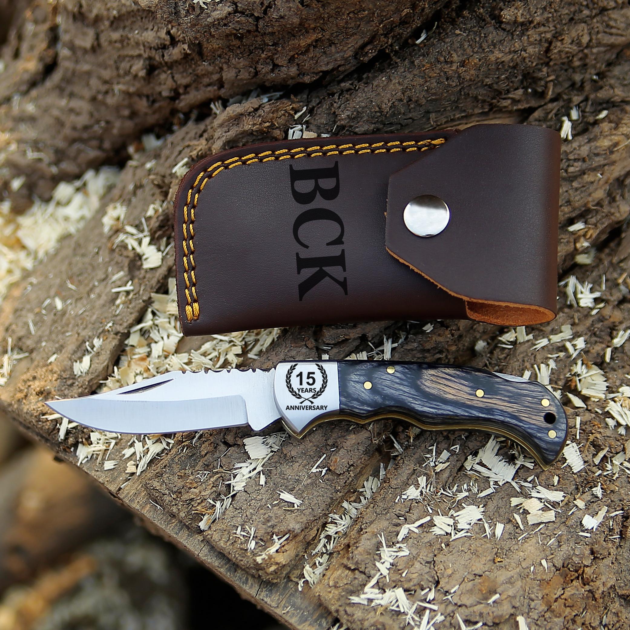 Stainless Steel Pocket Knife Gray Wood Handle Birthday Gift Folding Knife Groomsmen Gift 3rd Anniversary Wedding Gift Fathers day Gift Love