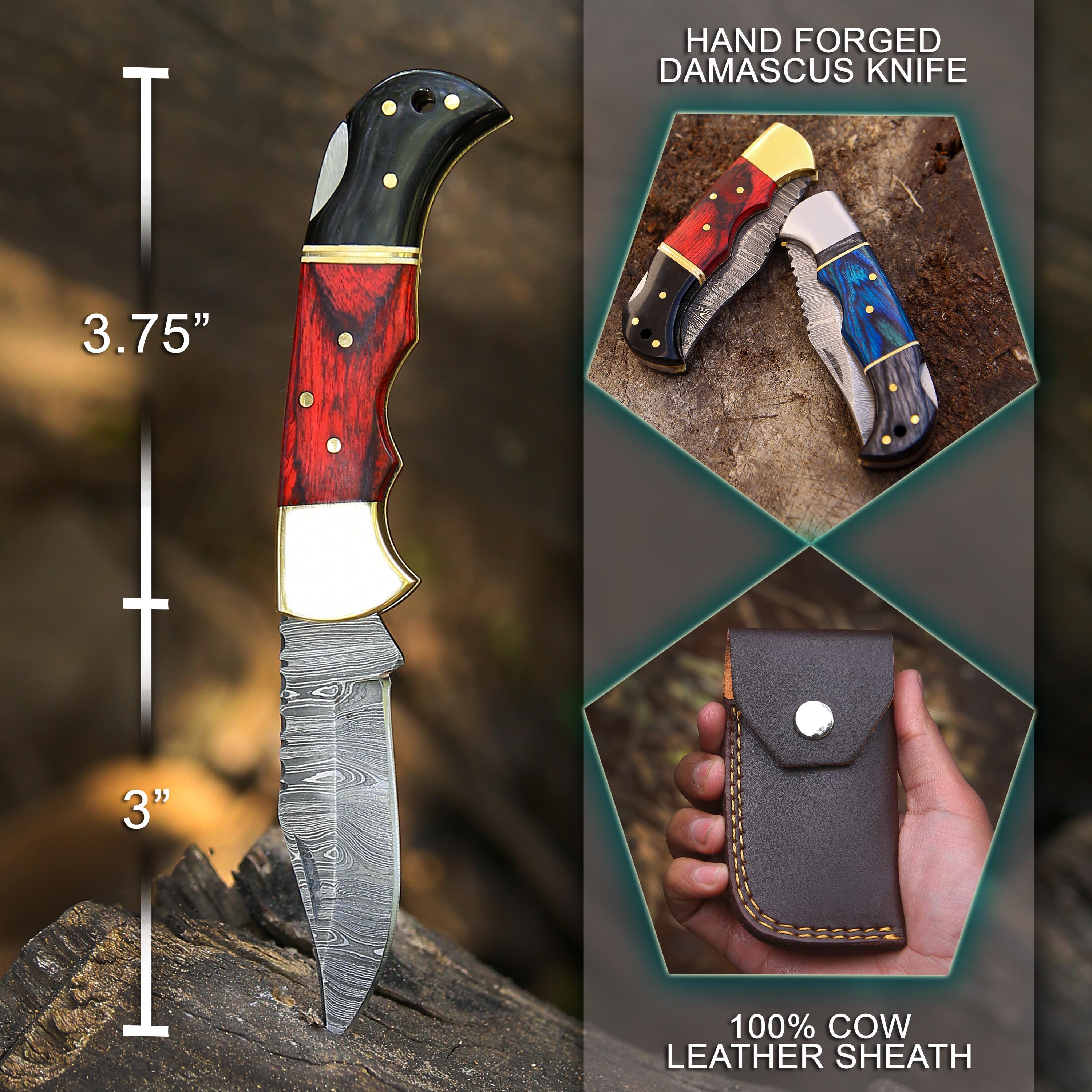Personalized Handmade Pocket Knife Gift for Men Damascus Knife 10th Anniversary Gift for Husband, Birthday Gift Wedding Groomsmen Gift Lover