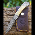 Handmade Damascus Pocket Knife White Handle Birthday Gift Folding Knife Groomsmen Anniversary Gift Personalized Gift for Boy friend Love