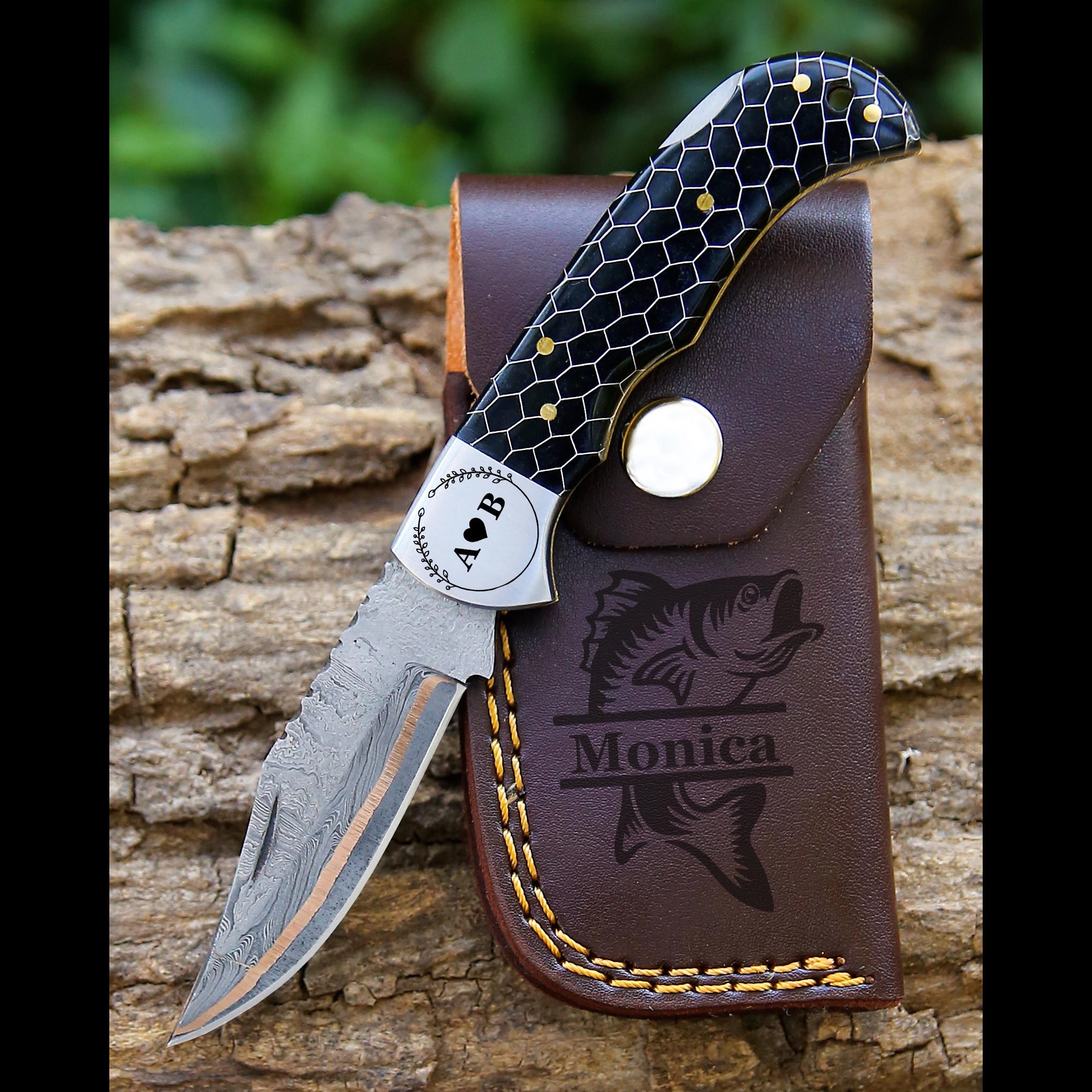 Personalized Copper Damascus Pocket Knife Gift for Dad Damascus Knife 9th Anniversary Gift for him Graduation Gift Wedding Groomsmen Gift