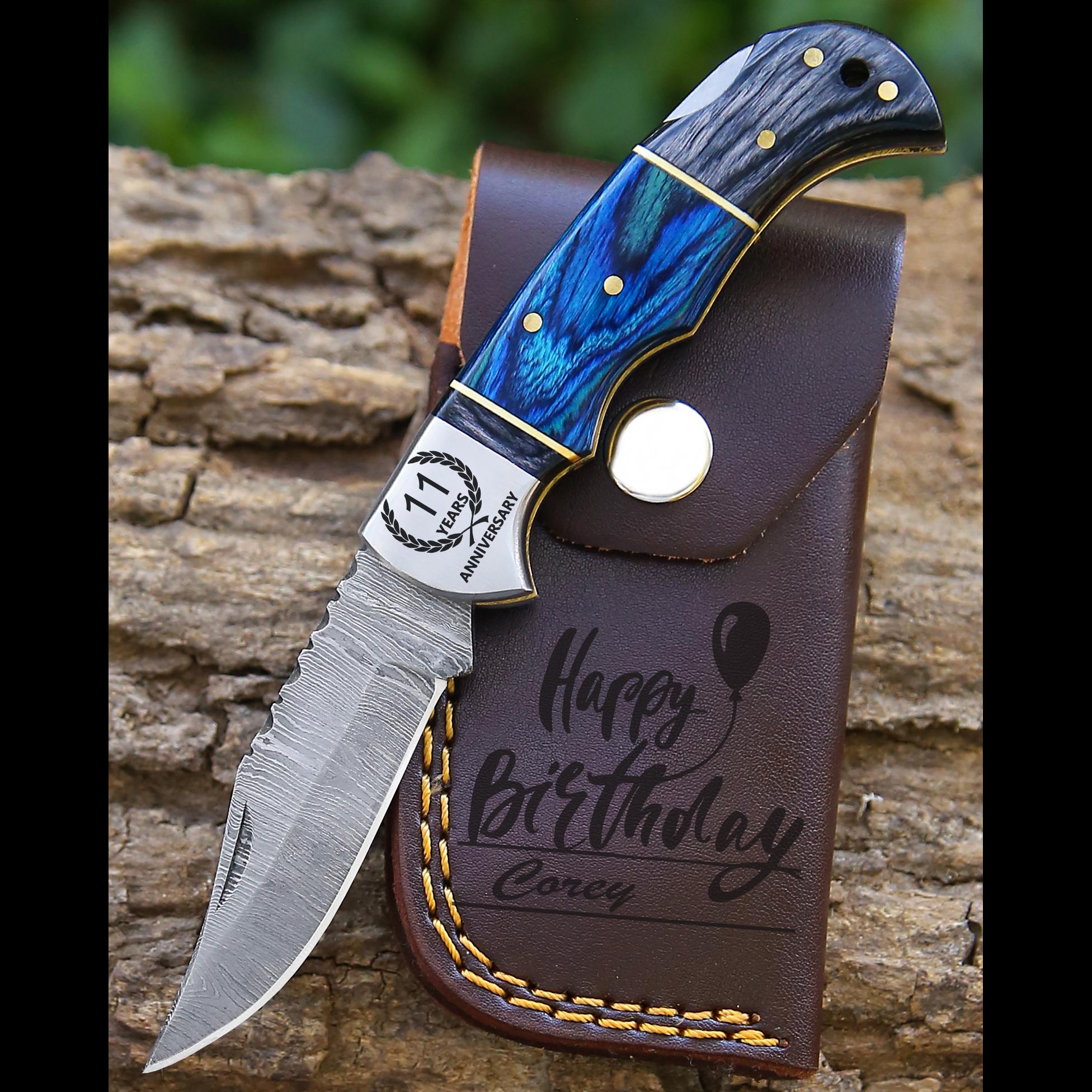 Personalized Handmade Pocket Knife Gift for Him Damascus Knife 13th Anniversary Birthday Gift for him Father Day Gift Wedding Groomsmen Gift